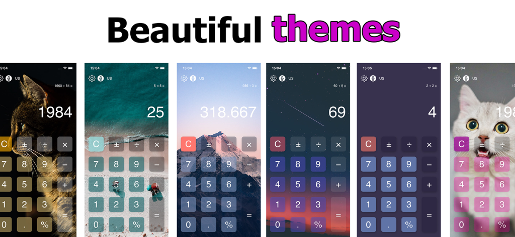 Presentazione di vari temi estetici per l'app calcolatrice