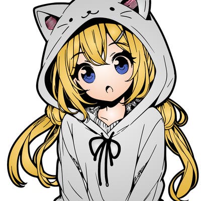 a cute anime girl with a cat hoodie.