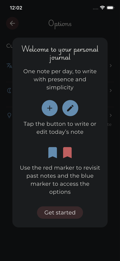 Tela de integração do Ami Note explicando a regra de uma nota por dia de diário.