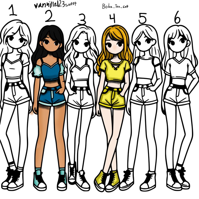 a group of girls wearing crop tops and shorts