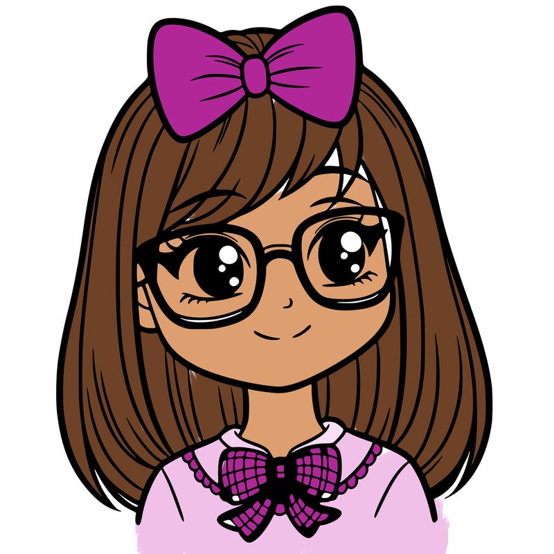 a girl with glasses and straight hair with a bow