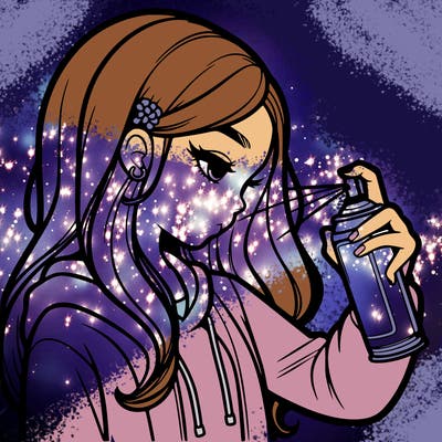 a realistic girl spray painting