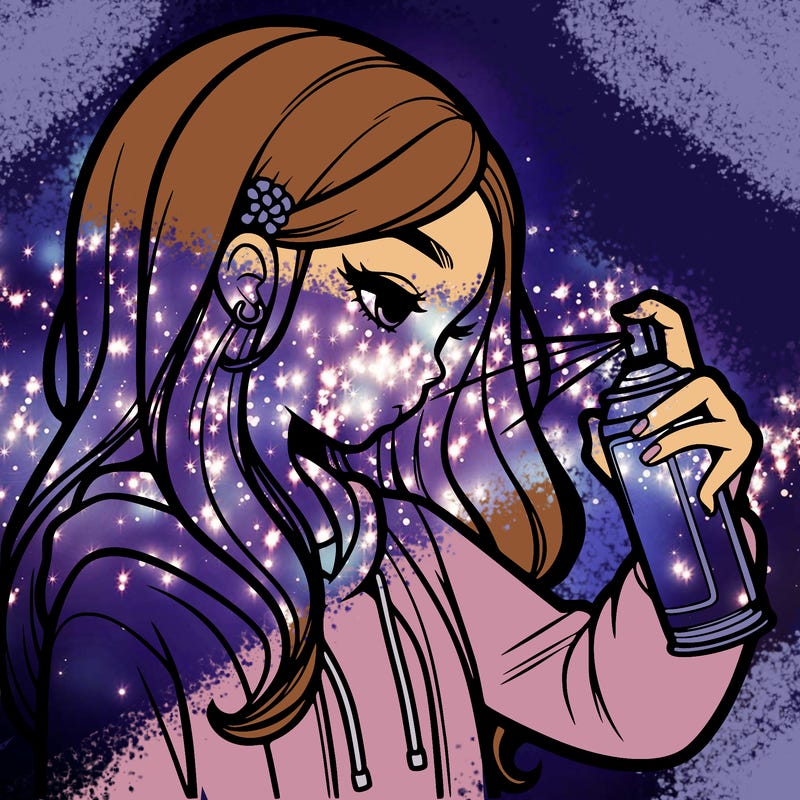 a realistic girl spray painting