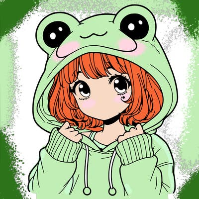 a cute teenage girl wearing a frog hoodie
