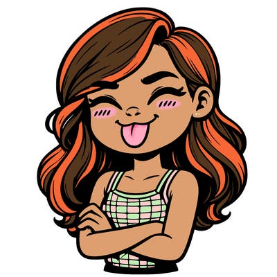 realistic girl crossing her arms and wearing a tank top with her tongue held out she has long hair