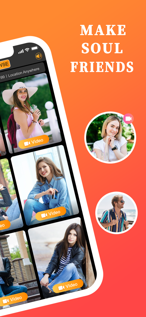 Yolo - Meet New Friends - Interface of Yolo app showing user profiles for video chat and the headline Make Soul Friends