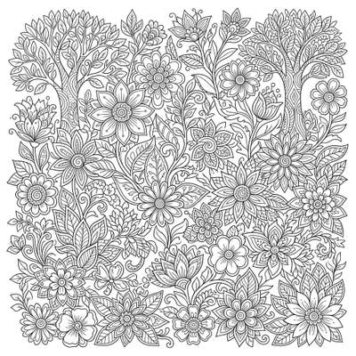 Discover a captivating botanical wall art coloring page designed specifically for adults seeking detailed and mindful creative expression. This intricate design features a dense tapestry of flowers, leaves, and plants, offering hours of relaxing artistic engagement.