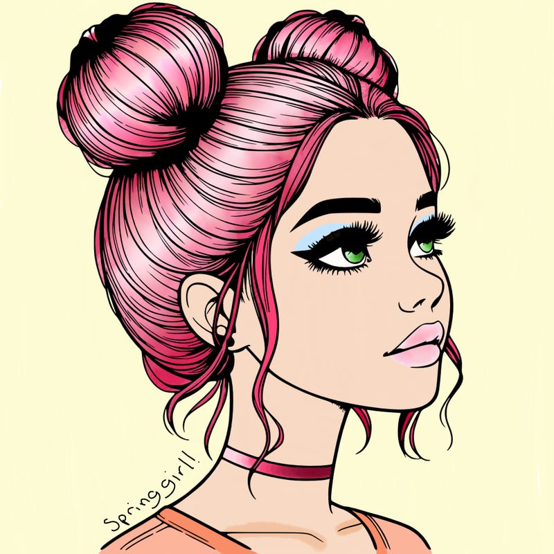 realistic girl with buns on the top of her head