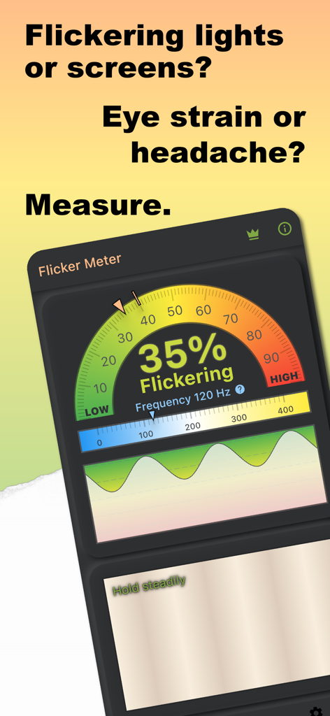 Flicker Meter for Light - PWM - Flicker Meter App zeigt Lichtflimmerprozentsatz und Frequenz zur Verhinderung von Augenbelastung und Kopfschmerzen an