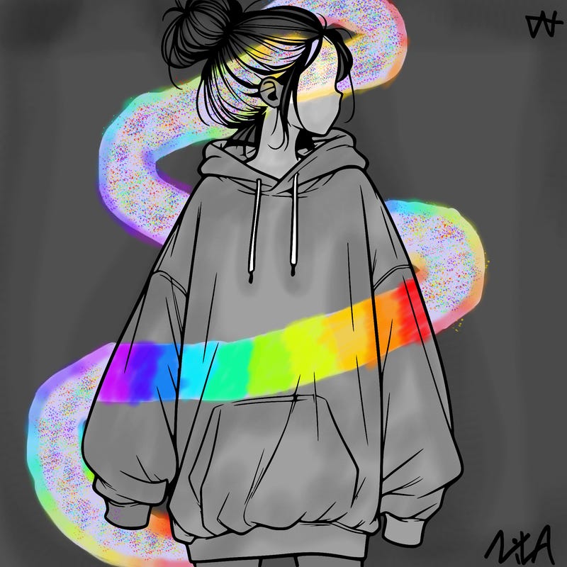 realistic girl with a oversized sweatshirt on and a bun