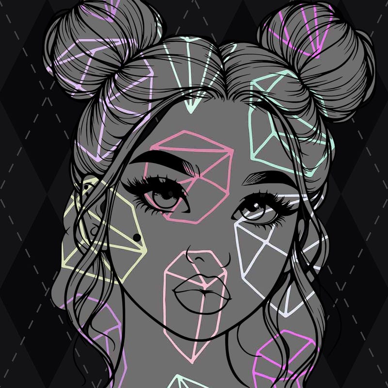 realistic girl with two buns on her hair and lips