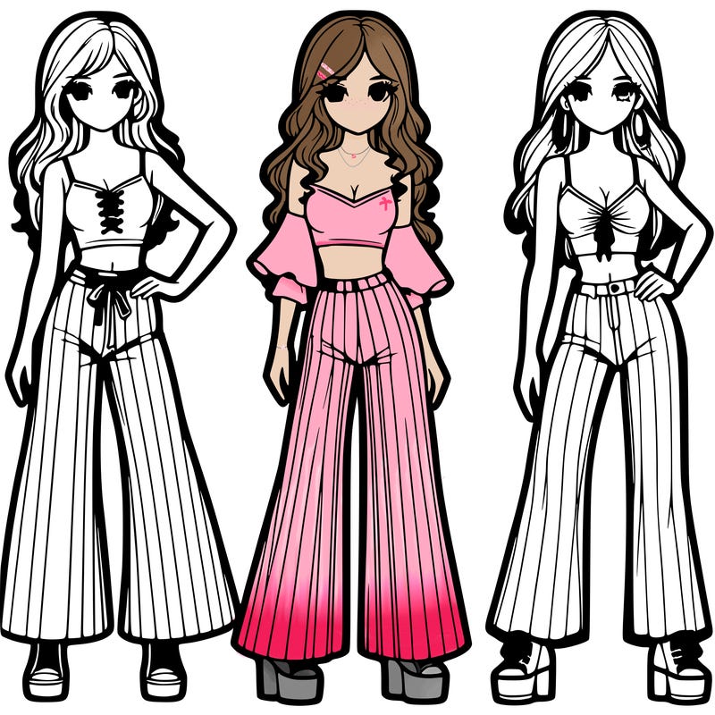 girls with flare pants and crop tops realistic