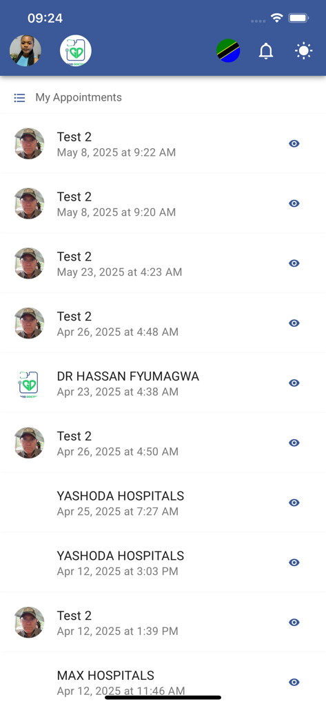 Good Doctor Patient's App - A list of past and upcoming medical appointments on the Good Doctor Patient App