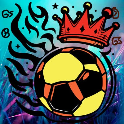 soccer ball with flames and a crown on top of the soccer ball