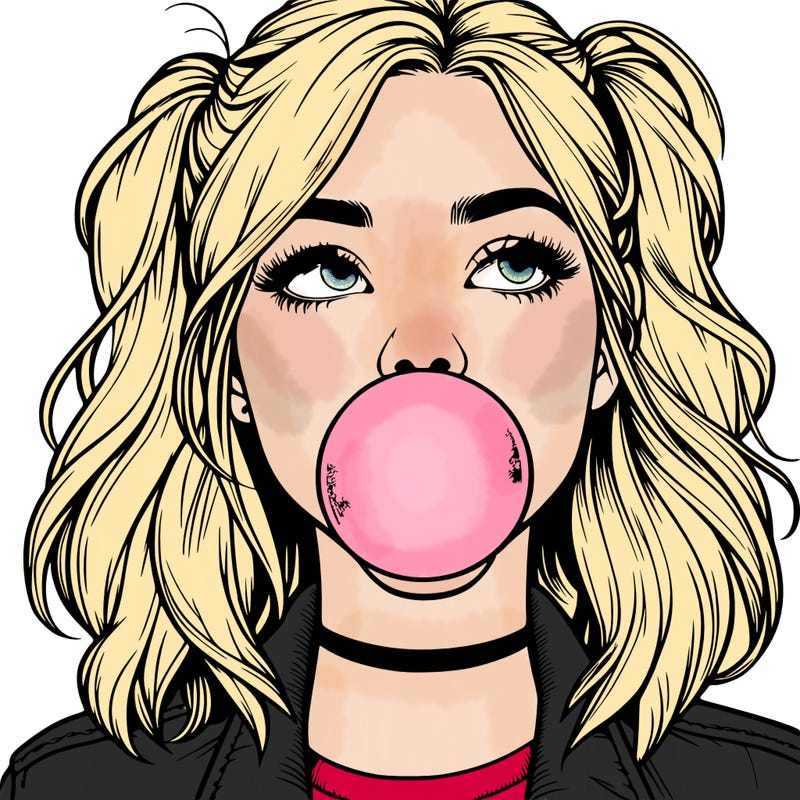 realististic girl blowing bubble -gum