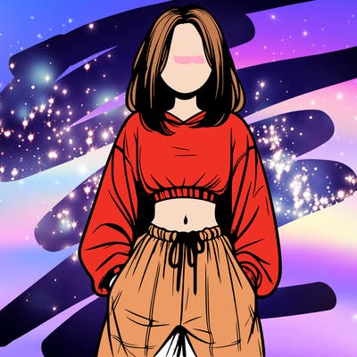 realistic girl faceless with baggy pants and a crop top