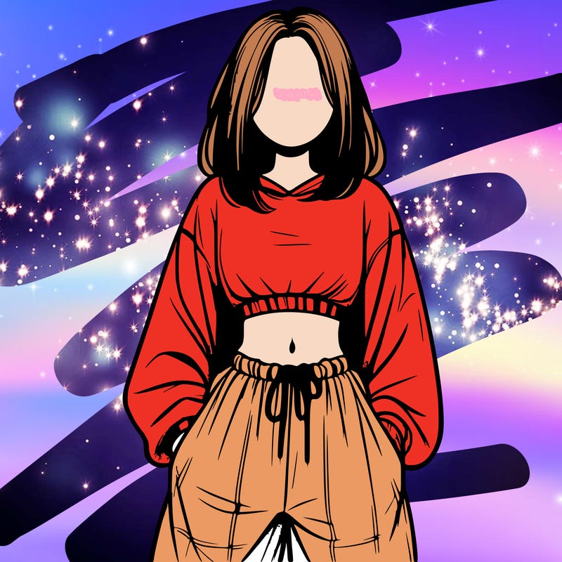 realistic girl faceless with baggy pants and a crop top