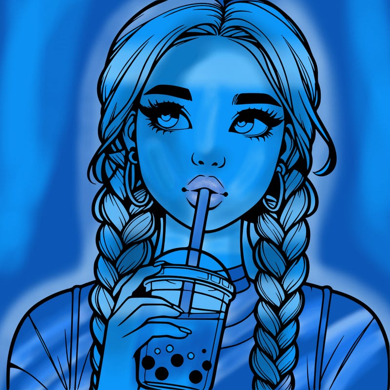 realistic girl with braided hair drinking boba