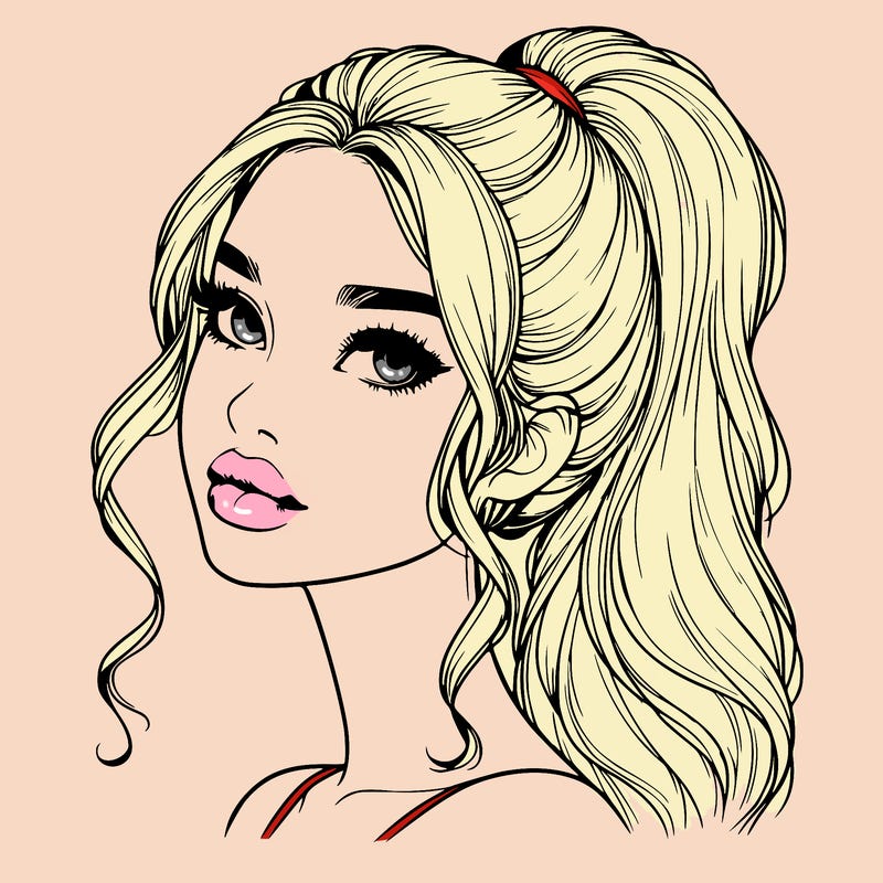 realistic girl with a ponytail on her hair and lips