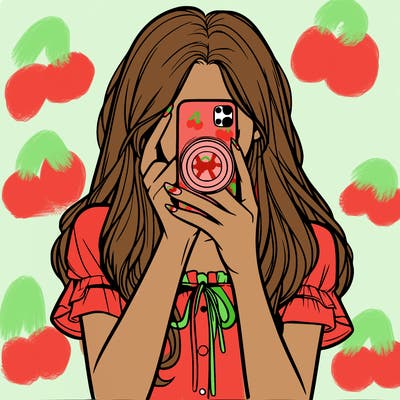 a realistic girl holding her phone taking pictures