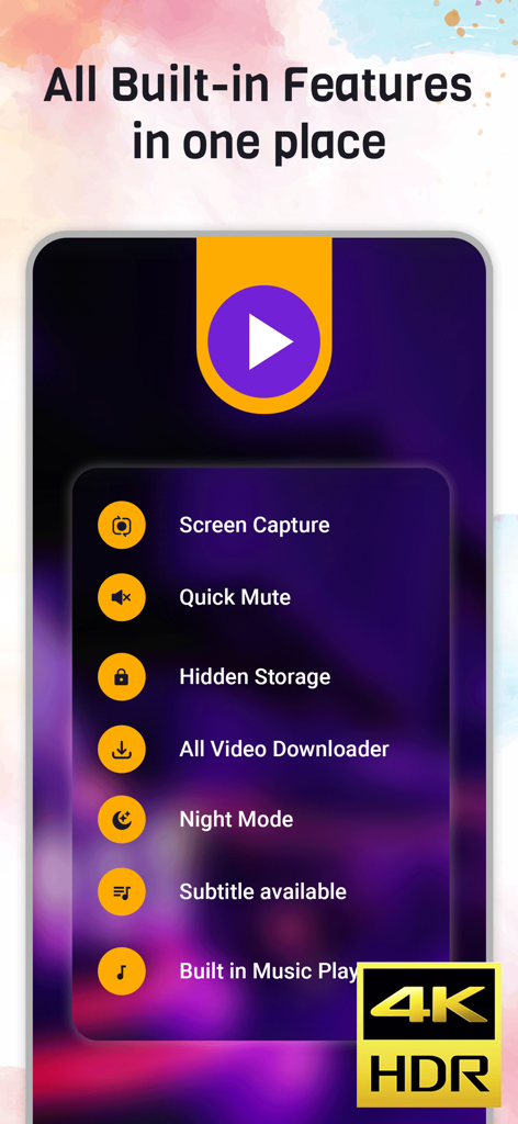 MX Video Player HD - Interfaz de MX Video Player HD que muestra funciones integradas como el descargador de video, almacenamiento oculto y reproductor de música