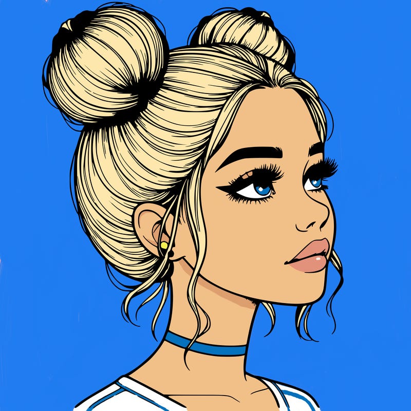 realistic girl with buns on the top of her head