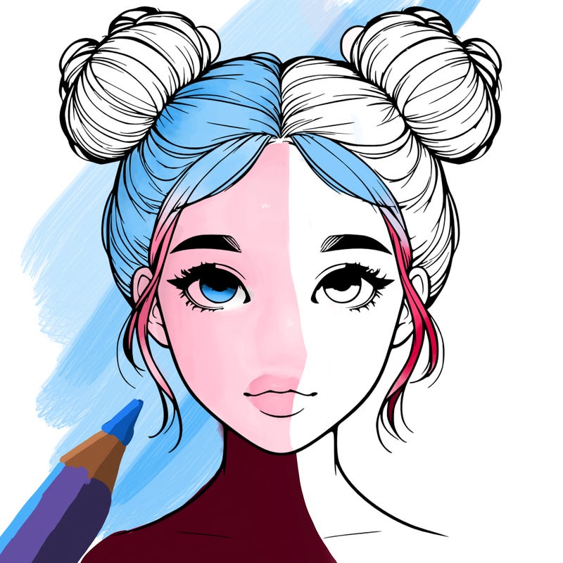 realistic girl with two buns on top of her head