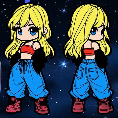 girl in crop top and baggy pants