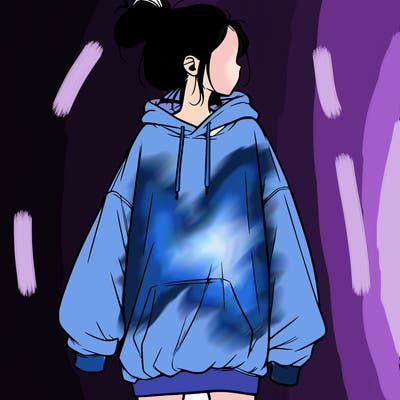 realistic girl with a oversized sweatshirt on and a bun
