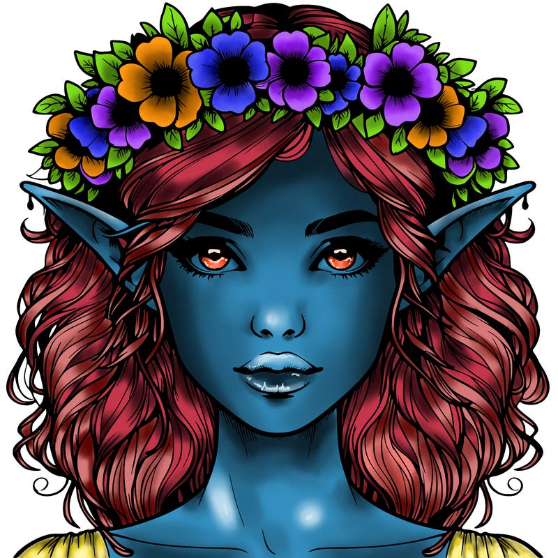 realistic female elf with flower crown