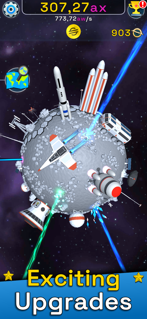 Planet Evolution: Idle Clicker - Pianeta spaziale con razzi ed edifici futuristici in Planet Evolution Idle Clicker