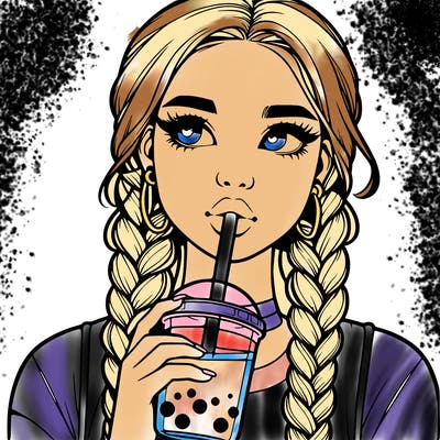 realistic girl with braided hair drinking boba