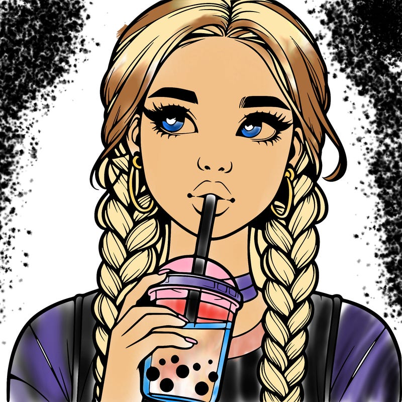realistic girl with braided hair drinking boba