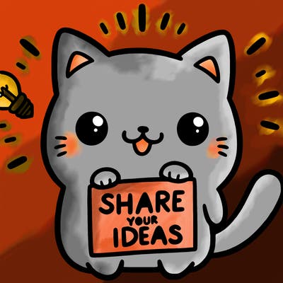 a cute cat saying share your ideas