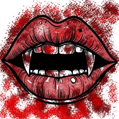 lips with vampire teeth
