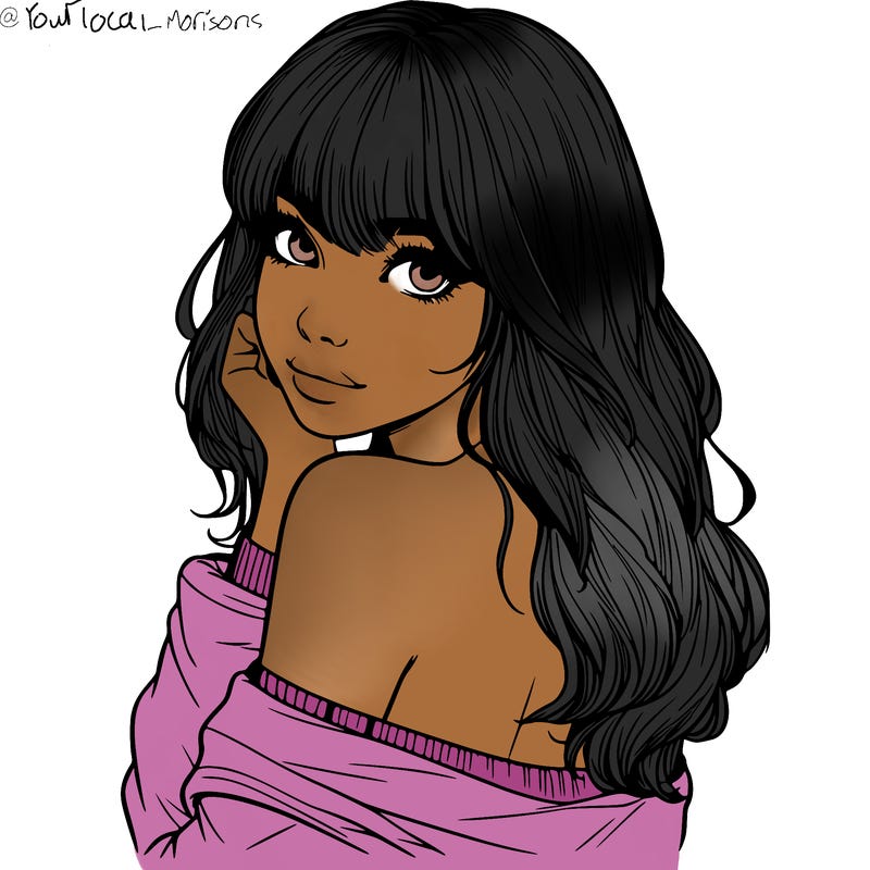 realistic girl with bangs looking over her shoulder