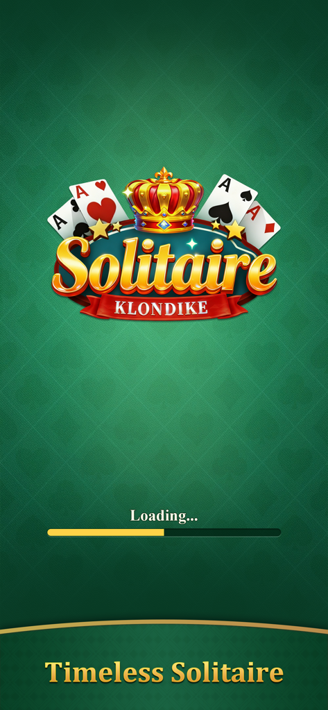 Solitaire Klondike: Brain Game - Pantalla de carga para Solitario Klondike Juego Cerebral con un fondo verde clásico y logo de corona