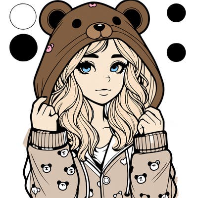 realistic girl in a animal pjs hoodie