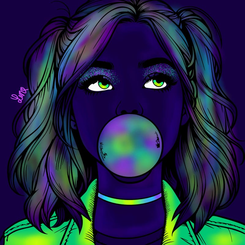 realististic girl blowing bubble -gum