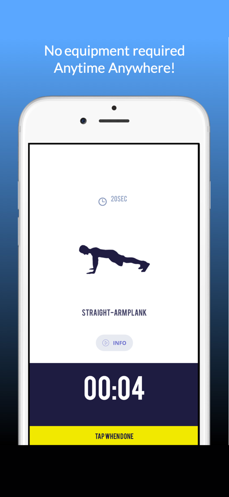 Plank - 30 Days of Challenge - デジタルタイマー付きのストレートアームプランクエクササイズを表示するモバイルアプリのワークアウト画面