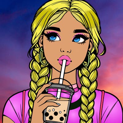 realistic girl with braided hair drinking boba