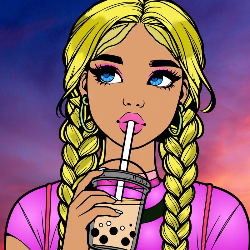realistic girl with braided hair drinking boba