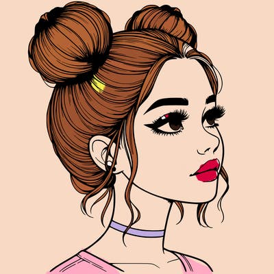 realistic girl with buns on the top of her head