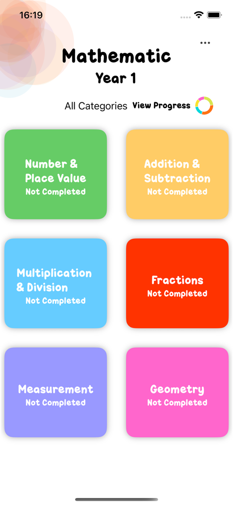 BrightSprout - Main screen of BrightSprout app displaying math topics like addition subtraction and geometry for year 1 students