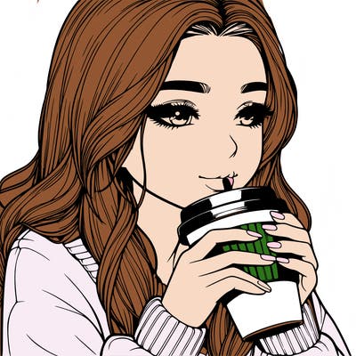 realistic girl drinking coffee