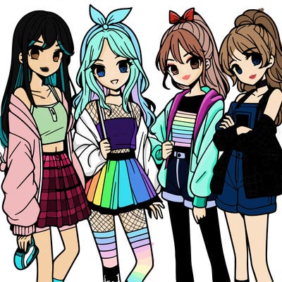 teen manga girls group of 4