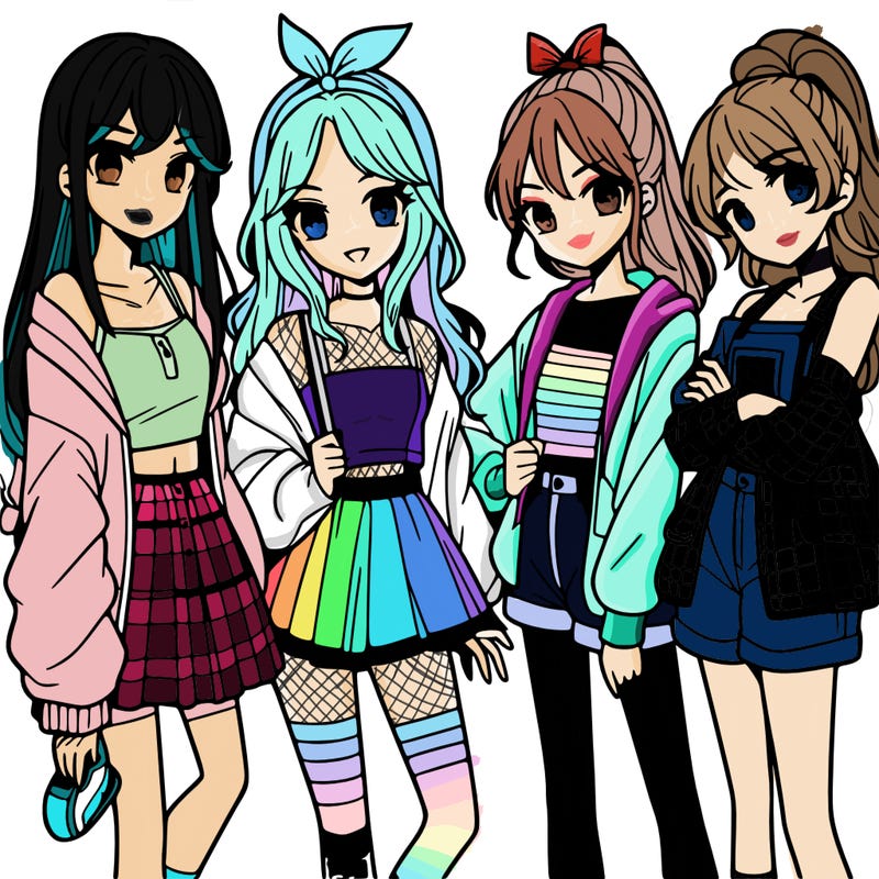 teen manga girls group of 4