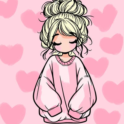 girl with baggy sweatshirt and messy bun