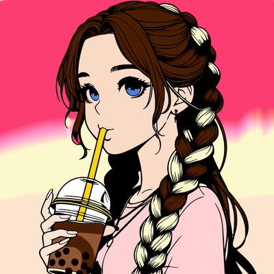 realistic girl with braided hair drinking boba