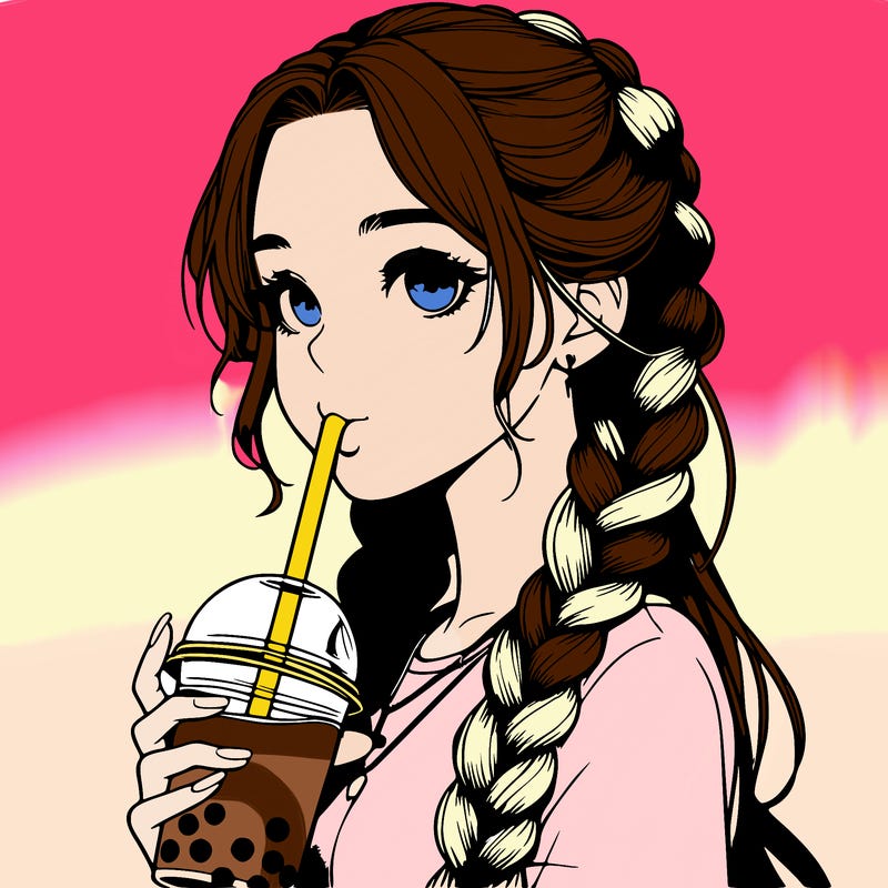 realistic girl with braided hair drinking boba